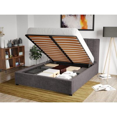 Pat Tapitat pentru saltea de 190 Adam rabatabil cu lada Gri - Poso 22 180x190