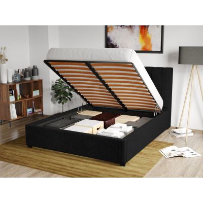 Pat Tapitat pentru saltea de 190 Adam rabatabil cu lada Negru - Poso 135 140x190