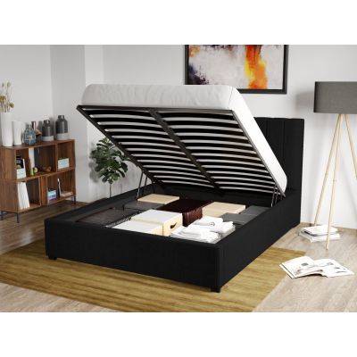 Pat Tapitat pentru saltea de 190 Adam rabatabil cu lada Negru - Poso 135 180x190