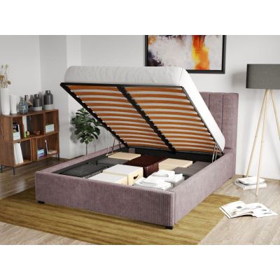 Pat Tapitat pentru saltea de 190 Adam rabatabil cu lada Roz - Poso 27 140x190