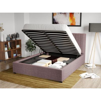 Pat Tapitat pentru saltea de 190 Adam rabatabil cu lada Roz - Poso 27 180x190