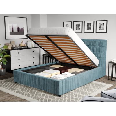 Pat Tapitat Rivo cu somiera rabatabila si lada de depozitare Albastru deschis - Poso 26 140x200