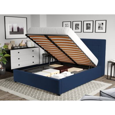 Pat Tapitat Rivo cu somiera rabatabila si lada de depozitare Albastru inchis - Riviera 81 140x200