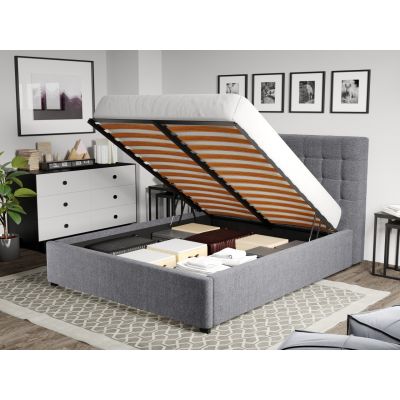 Pat Tapitat Rivo cu somiera rabatabila si lada de depozitare Gri - Eden 18 140x200