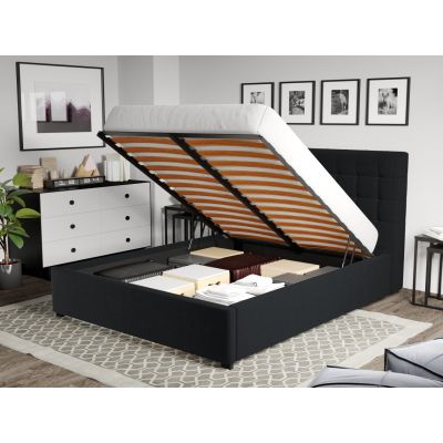 Pat Tapitat Rivo cu somiera rabatabila si lada de depozitare Negru - Falcone 14 180x200