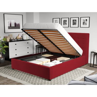 Pat Tapitat Rivo cu somiera rabatabila si lada de depozitare Visiniu - Riviera 61 180x200