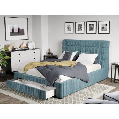 Pat Tapitat Rivo cu somiera si sertar Albastru deschis - Poso 26 160x200