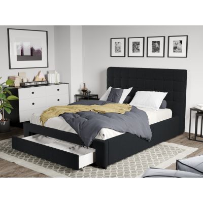 Pat Tapitat Rivo cu somiera si sertar Negru - Falcone 14 160x200