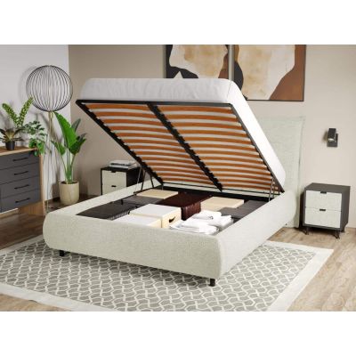 Pat Tapitat Axel cu somiera rabatabila si lada de depozitare Alb - Coral 15 140x200