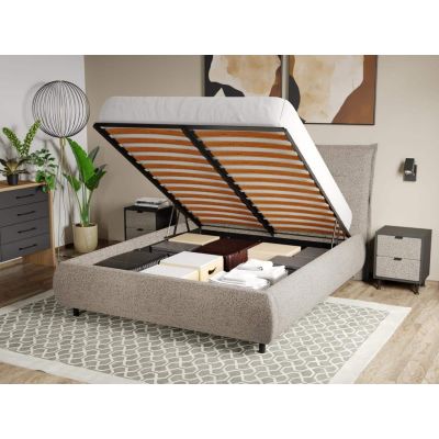 Pat Tapitat Axel cu somiera rabatabila si lada de depozitare Bej - Coral 50 140x200