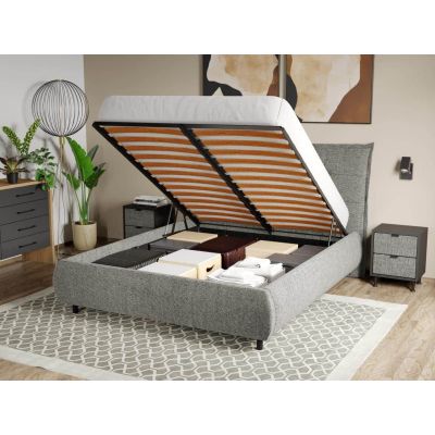 Pat Tapitat Axel cu somiera rabatabila si lada de depozitare Gri - Eden 18 140x200