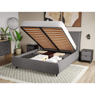 Pat Tapitat Axel cu somiera rabatabila si lada de depozitare Gri - Falcone 21 140x200