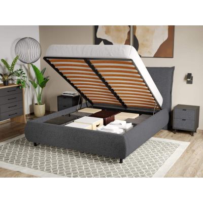Pat Tapitat Axel cu somiera rabatabila si lada de depozitare Gri Inchis - Coral 80 160x200