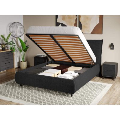 Pat Tapitat Axel cu somiera rabatabila si lada de depozitare Negru - Eden 21 140x200
