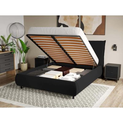 Pat Tapitat Axel cu somiera rabatabila si lada de depozitare Negru - Riviera 100 180x200