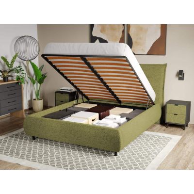 Pat Tapitat Axel cu somiera rabatabila si lada de depozitare Verde - Coral 25 160x200