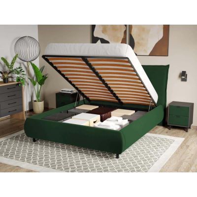 Pat Tapitat Axel cu somiera rabatabila si lada de depozitare Verde inchis - Riviera 38 140x200