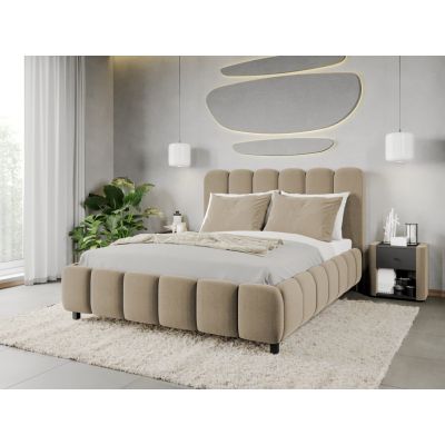 Pat Tapitat Bari cu somiera fixa Bej - Velluto 3 180x200