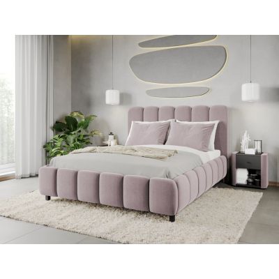 Pat Tapitat Bari cu somiera fixa Roz - Velluto 14 180x200