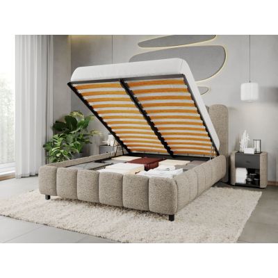 Pat Tapitat Bari cu somiera rabatabila si lada de depozitare Bej - Coral 50 160x200