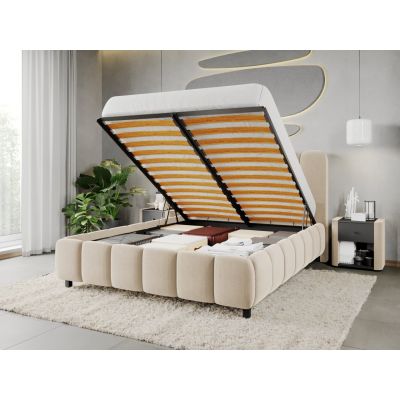 Pat Tapitat Bari cu somiera rabatabila si lada de depozitare Crem - Velluto 2 140x200