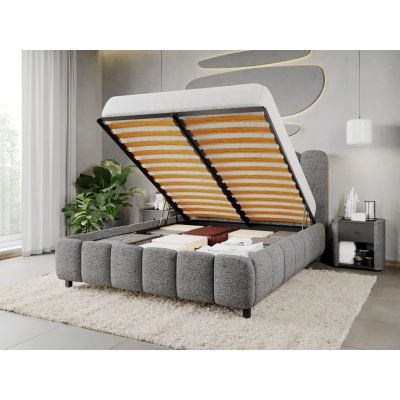 Pat Tapitat Bari cu somiera rabatabila si lada de depozitare Gri - Coral 75 140x200