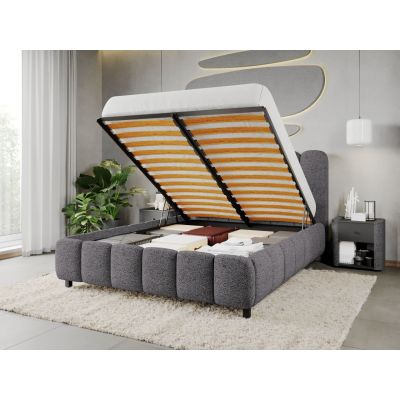 Pat Tapitat Bari cu somiera rabatabila si lada de depozitare Gri Inchis - Coral 80 160x200