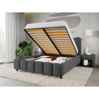 Pat Tapitat Bari cu somiera rabatabila si lada de depozitare Gri Inchis - Velluto 19 140x200