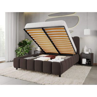 Pat Tapitat Bari cu somiera rabatabila si lada de depozitare Maro - Velluto 6 160x200