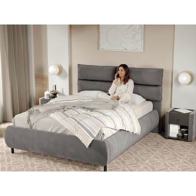 Pat Tapitat Cairo fix cu perne pe spatar Gri - Velluto 16 140x200