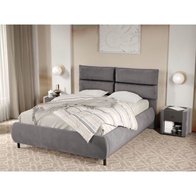 Pat Tapitat Cairo fix cu perne pe spatar Gri - Velluto 16 160x200