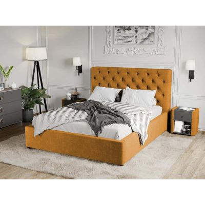 Pat Tapitat Catifea Riviera cu somiera fixa Galben mustar – Riviera 41 180x200