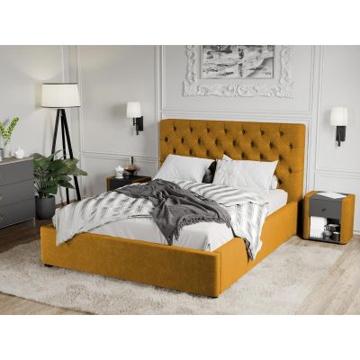 Pat Tapitat Catifea Riviera cu somiera fixa Galben mustar Velluto 8 160x200 ieftin