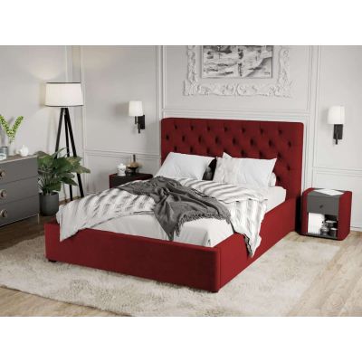 Pat Tapitat Catifea Riviera cu somiera fixa Visiniu - Riviera 61 140x200