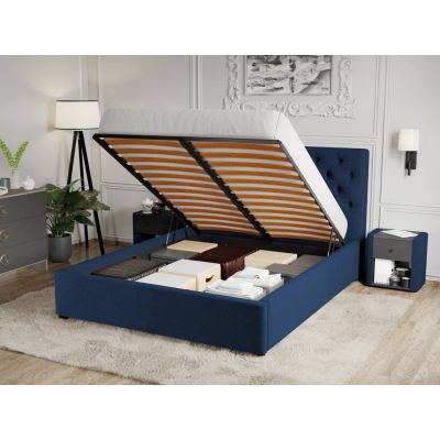 Pat Tapitat Catifea Riviera cu somiera rabatabila si lada de depozitare Albastru inchis - Riviera 81 160x200