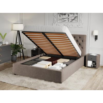 Pat Tapitat Catifea Riviera cu somiera rabatabila si lada de depozitare Cappuccino Velluto 29 180x200