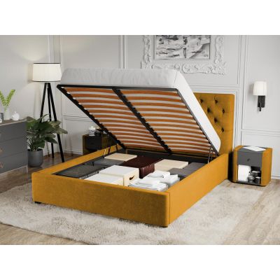 Pat Tapitat Catifea Riviera cu somiera rabatabila si lada de depozitare Galben mustar Velluto 8 140x200 ieftin