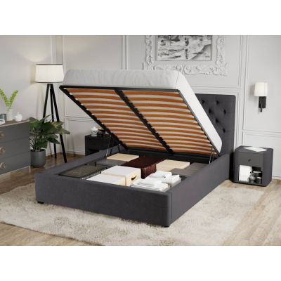 Pat Tapitat Catifea Riviera cu somiera rabatabila si lada de depozitare Gri Inchis - Velluto 19 140x200