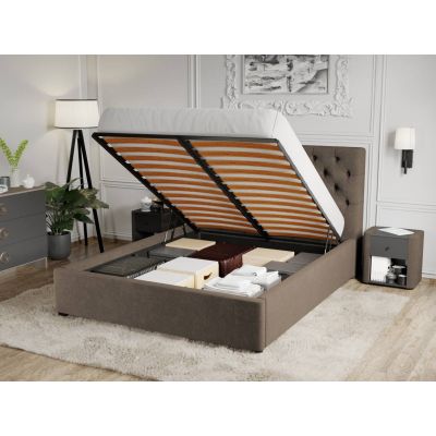 Pat Tapitat Catifea Riviera cu somiera rabatabila si lada de depozitare Maro - Riviera 26 140x200