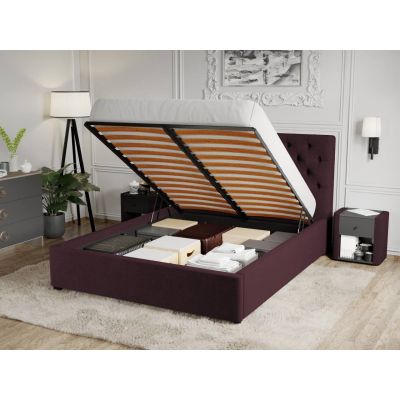 Pat Tapitat Catifea Riviera cu somiera rabatabila si lada de depozitare Mov - Riviera 69 160x200