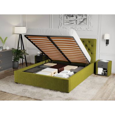 Pat Tapitat Catifea Riviera cu somiera rabatabila si lada de depozitare Verde deschis - Riviera 36 160x200