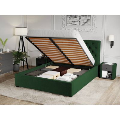Pat Tapitat Catifea Riviera cu somiera rabatabila si lada de depozitare Verde inchis - Riviera 38 160x200