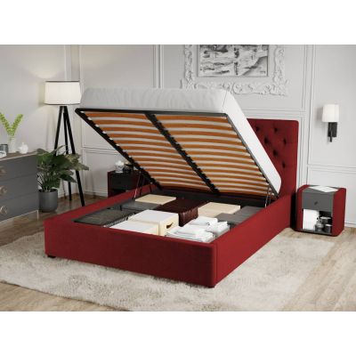 Pat Tapitat Catifea Riviera cu somiera rabatabila si lada de depozitare Visiniu - Riviera 61 180x200