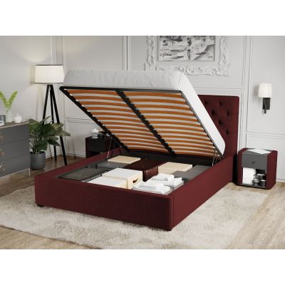 Pat Tapitat Catifea Riviera cu somiera rabatabila si lada de depozitare Visiniu Velluto 32 140x200