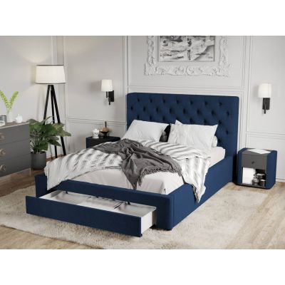 Pat Tapitat Catifea Riviera cu somiera si sertar Albastru inchis - Riviera 81 160x200