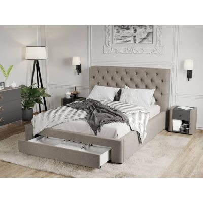 Pat Tapitat Catifea Riviera cu somiera si sertar Bej - Velluto 1 160x200