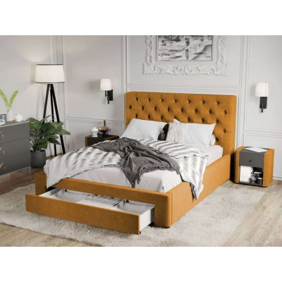 Pat Tapitat Catifea Riviera cu somiera si sertar Galben mustar – Riviera 41 160x200