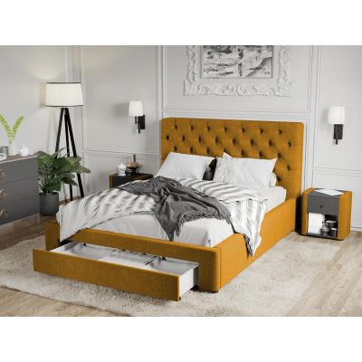 Pat Tapitat Catifea Riviera cu somiera si sertar Galben mustar Velluto 8 160x200 ieftin