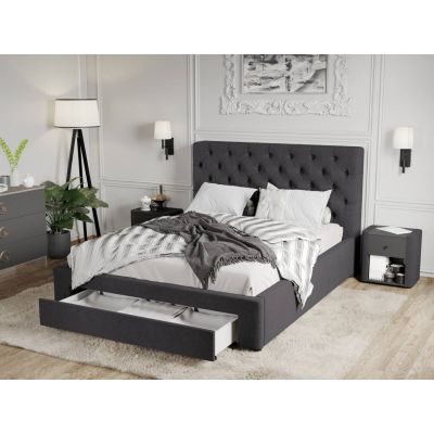 Pat Tapitat Catifea Riviera cu somiera si sertar Gri Inchis - Velluto 19 160x200