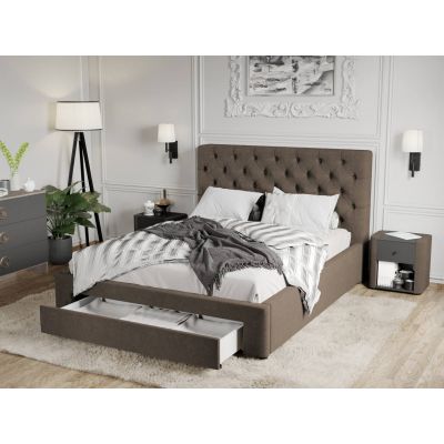 Pat Tapitat Catifea Riviera cu somiera si sertar Maro - Riviera 26 160x200